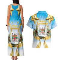 Fiji Christmas Couples Matching Tank Maxi Dress and Hawaiian Shirt Snow Globe With Fijian Santa LT05