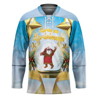 Fiji Christmas Hockey Jersey Snow Globe With Fijian Santa LT05 Unisex Blue - Polynesian Pride