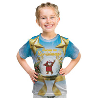 Fiji Christmas Kid T Shirt Snow Globe With Fijian Santa LT05 Blue - Polynesian Pride