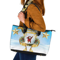 Fiji Christmas Leather Tote Bag Snow Globe With Fijian Santa LT05 Blue - Polynesian Pride