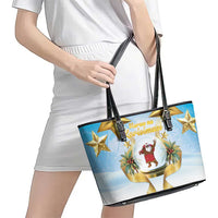 Fiji Christmas Leather Tote Bag Snow Globe With Fijian Santa LT05 - Polynesian Pride