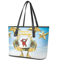 Fiji Christmas Leather Tote Bag Snow Globe With Fijian Santa LT05 - Polynesian Pride