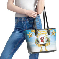 Fiji Christmas Leather Tote Bag Snow Globe With Fijian Santa LT05 - Polynesian Pride