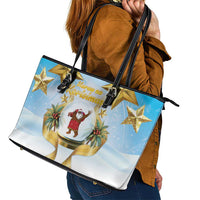 Fiji Christmas Leather Tote Bag Snow Globe With Fijian Santa LT05 - Polynesian Pride