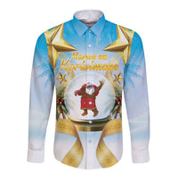 Fiji Christmas Long Sleeve Button Shirt Snow Globe With Fijian Santa LT05