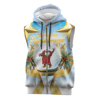 Fiji Christmas Sleeveless Zip Hoodie Snow Globe With Fijian Santa LT05 Blue - Polynesian Pride
