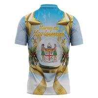 Fiji Christmas Zipper Polo Shirt Snow Globe With Fijian Santa LT05 - Polynesian Pride