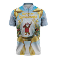 Fiji Christmas Zipper Polo Shirt Snow Globe With Fijian Santa LT05 Blue - Polynesian Pride