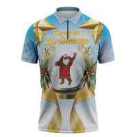 Fiji Christmas Zipper Polo Shirt Snow Globe With Fijian Santa LT05