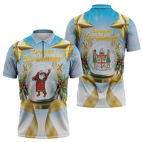 Fiji Christmas Zipper Polo Shirt Snow Globe With Fijian Santa LT05 - Polynesian Pride