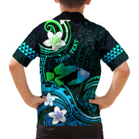 Personalised Hawaii Humuhumu Reef Triggerfish Family Matching Tank Maxi Dress and Hawaiian Shirt Turquoise With Plumeria LT05 - Polynesian Pride