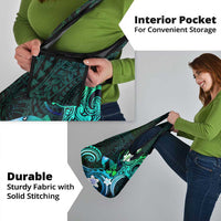 Hawaii Humuhumu Reef Triggerfish Grocery Bag Turquoise With Plumeria