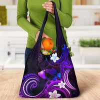 Hawaii Humuhumu Reef Triggerfish Grocery Bag Violet With Plumeria
