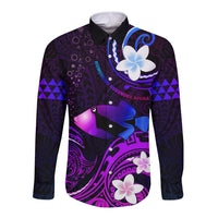 Personalised Hawaii Humuhumu Reef Triggerfish Long Sleeve Button Shirt Violet With Plumeria LT05 Unisex Violet - Polynesian Pride
