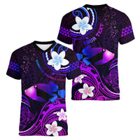 Personalised Hawaii Humuhumu Reef Triggerfish Women V Neck T Shirt Violet With Plumeria LT05 - Polynesian Pride