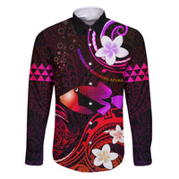 Personalised Hawaii Humuhumu Reef Triggerfish Family Matching Off Shoulder Maxi Dress and Hawaiian Shirt Maroon With Plumeria LT05 Dad's Shirt - Long Sleeve Maroon - Polynesian Pride