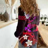 Personalised Hawaii Humuhumu Reef Triggerfish Women Casual Shirt Maroon With Plumeria LT05 - Polynesian Pride