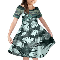 Hawaii Plant Kalo Family Matching Tank Maxi Dress and Hawaiian Shirt Hawaiian Tapa Pattern LT05 Daughter's Dress Green - Polynesian Pride