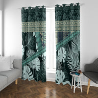 Hawaii Plant Kalo Window Curtain Hawaiian Tapa Pattern LT05 With Grommets Green - Polynesian Pride