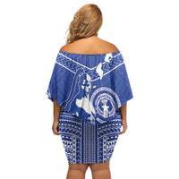 Northern Mariana Islands Family Matching Off Shoulder Short Dress and Hawaiian Shirt Chamorro Warrior Tribal Pattern