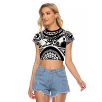 Polynesia Maui Tattoo Inspired Raglan Cropped T Shirt Black Version LT05 Female Black - Polynesian Pride