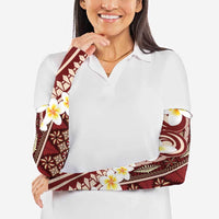 Red Vintage Tonga Ngatu Pattern With Plumeria Arm Sleeves LT05 - Polynesian Pride