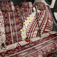 Red Vintage Tonga Ngatu Pattern With Plumeria Back Car Seat Cover - Polynesian Pride