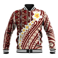 Red Vintage Tonga Ngatu Pattern With Plumeria Baseball Jacket LT05 Unisex Red - Polynesian Pride