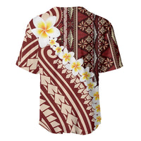 Red Vintage Tonga Ngatu Pattern With Plumeria Baseball Jersey LT05 - Polynesian Pride