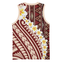 Red Vintage Tonga Ngatu Pattern With Plumeria Basketball Jersey LT05 - Polynesian Pride