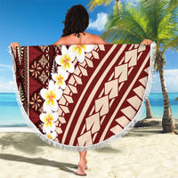 Red Vintage Tonga Ngatu Pattern With Plumeria Beach Blanket - Polynesian Pride