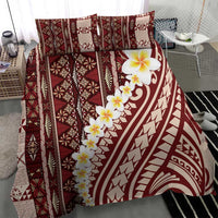 Red Vintage Tonga Ngatu Pattern With Plumeria Bedding Set - Polynesian Pride