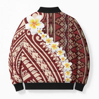Red Vintage Tonga Ngatu Pattern With Plumeria Bomber Puffer Jacket LT05 - Polynesian Pride