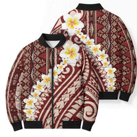 Red Vintage Tonga Ngatu Pattern With Plumeria Bomber Puffer Jacket LT05 - Polynesian Pride