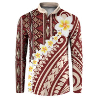Red Vintage Tonga Ngatu Pattern With Plumeria Button Sweatshirt LT05 Red - Polynesian Pride