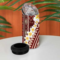 Red Vintage Tonga Ngatu Pattern With Plumeria 4 in 1 Can Cooler Tumbler LT05 - Polynesian Pride