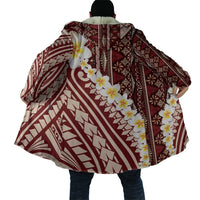 Red Vintage Tonga Ngatu Pattern With Plumeria Cloak LT05 - Polynesian Pride