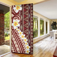 Red Vintage Tonga Ngatu Pattern With Plumeria Door Cover - Polynesian Pride
