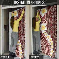 Red Vintage Tonga Ngatu Pattern With Plumeria Door Cover - Polynesian Pride