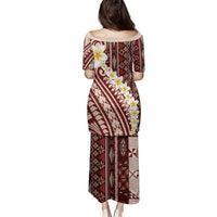 Red Vintage Tonga Ngatu Pattern With Plumeria Family Matching Puletasi and Hawaiian Shirt LT05 - Polynesian Pride