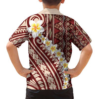 Red Vintage Tonga Ngatu Pattern With Plumeria Family Matching Tank Maxi Dress and Hawaiian Shirt - Polynesian Pride