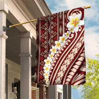 Red Vintage Tonga Ngatu Pattern With Plumeria Garden Flag - Polynesian Pride