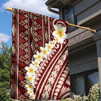 Red Vintage Tonga Ngatu Pattern With Plumeria Garden Flag - Polynesian Pride
