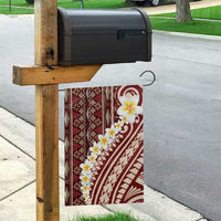 Red Vintage Tonga Ngatu Pattern With Plumeria Garden Flag - Polynesian Pride