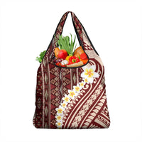 Red Vintage Tonga Ngatu Pattern With Plumeria Grocery Bag - Polynesian Pride