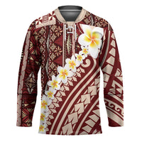 Red Vintage Tonga Ngatu Pattern With Plumeria Hockey Jersey LT05 Unisex Red - Polynesian Pride