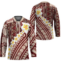 Red Vintage Tonga Ngatu Pattern With Plumeria Hockey Jersey - Polynesian Pride