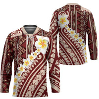 Red Vintage Tonga Ngatu Pattern With Plumeria Hockey Jersey LT05 - Polynesian Pride