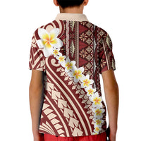 Red Vintage Tonga Ngatu Pattern With Plumeria Kid Polo Shirt LT05 - Polynesian Pride