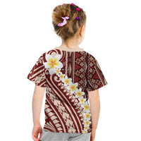 Red Vintage Tonga Ngatu Pattern With Plumeria Kid T Shirt LT05 - Polynesian Pride